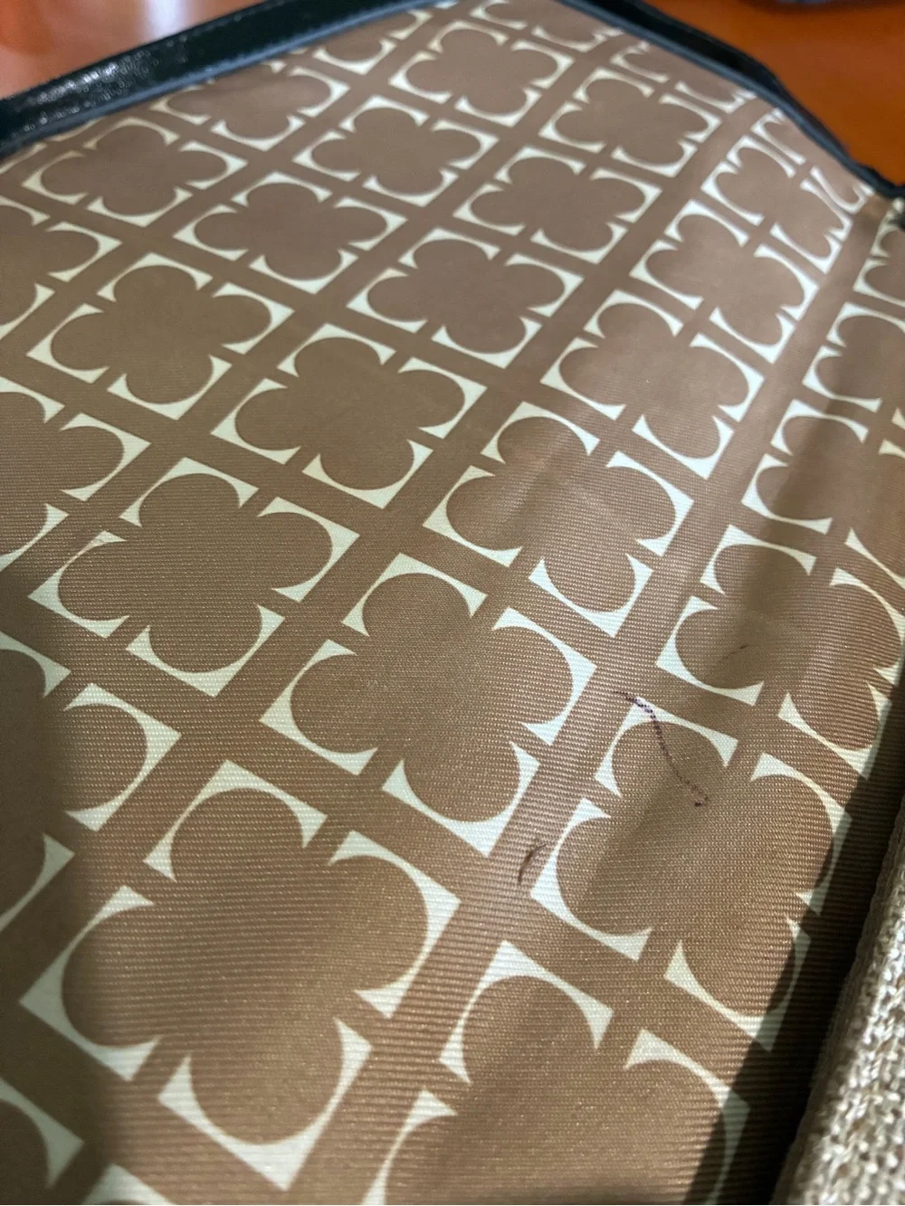 Liz Claiborne Tan Canvas Messenger Clutch with Black Trim 14 x 9 inches